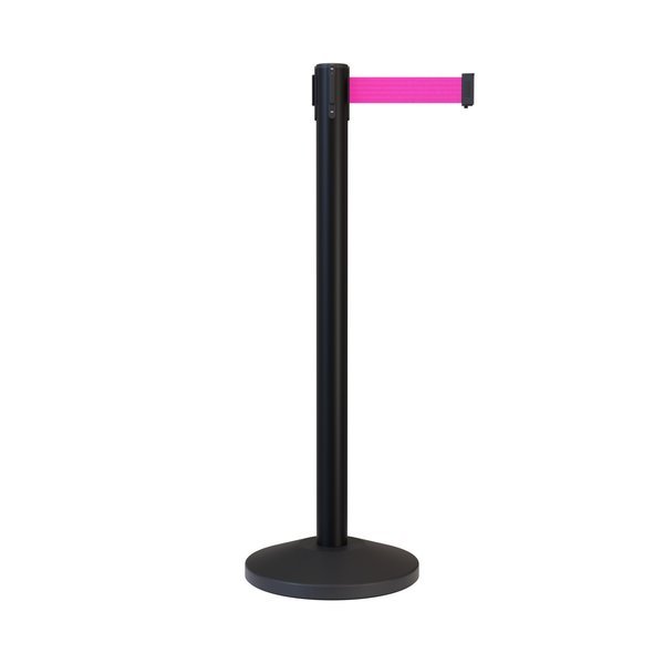 Stanchion Belt Barrier Black Post 9ft. Fl.Pnk Belt, Montour Line, Mfr#: M630-BK-FPK-90